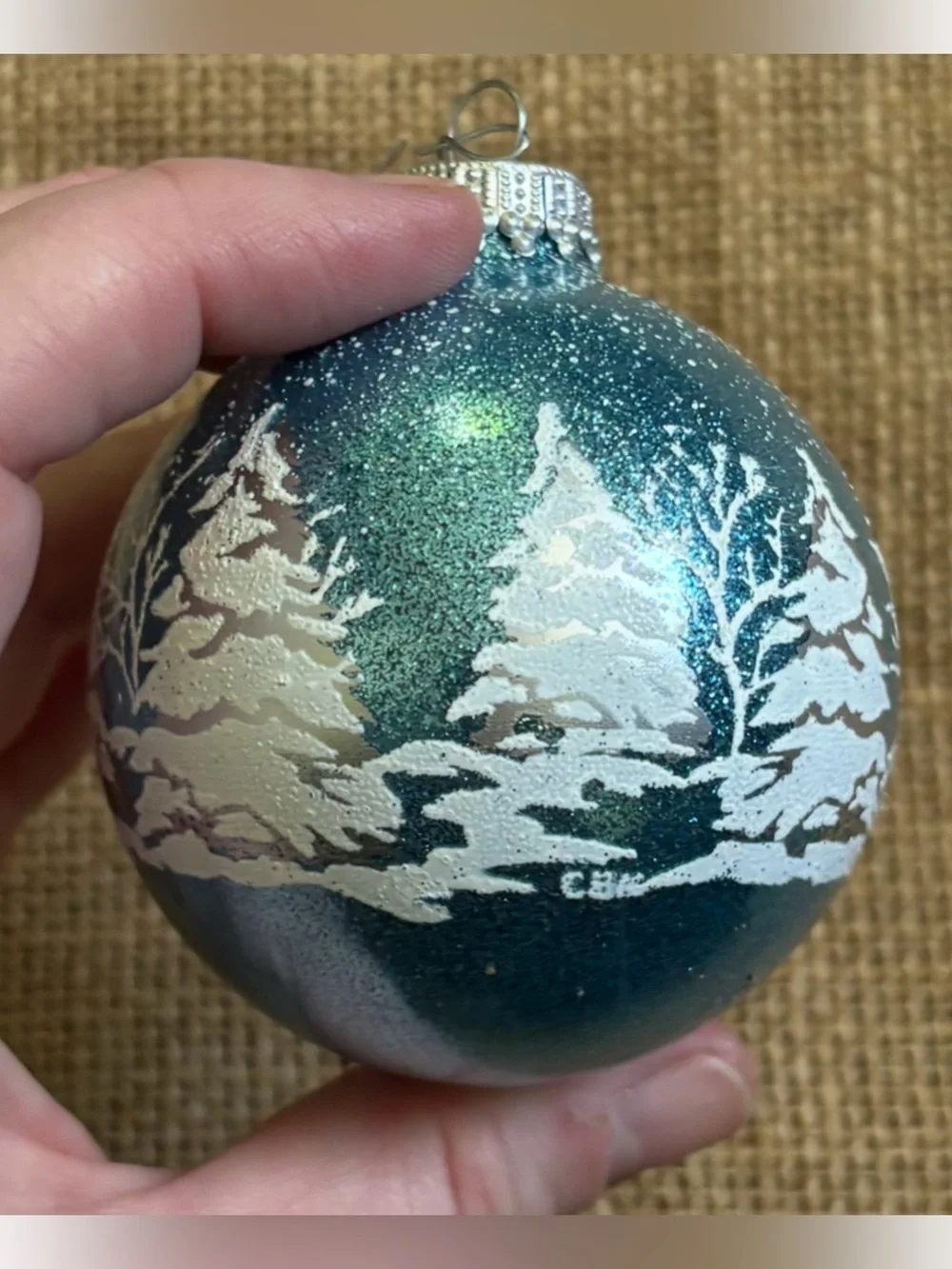 Vintage Krebs Turquoise Bliss Frosted Forest Glass Ball Ornament Christmas